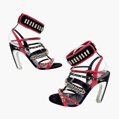 Valentino Rockstud Crystal Leaves Caged Sandals Size 38