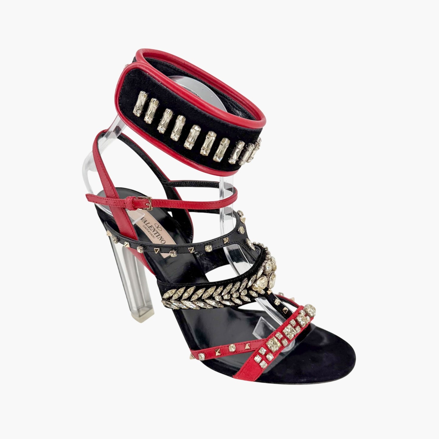 Valentino Rockstud Crystal Leaves Caged Sandals Size 38