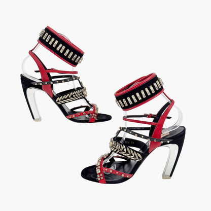 Valentino Rockstud Crystal Leaves Caged Sandals Size 38