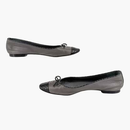 Chanel Vintage CC Cap Toe Ballet Flats Gray Size 37