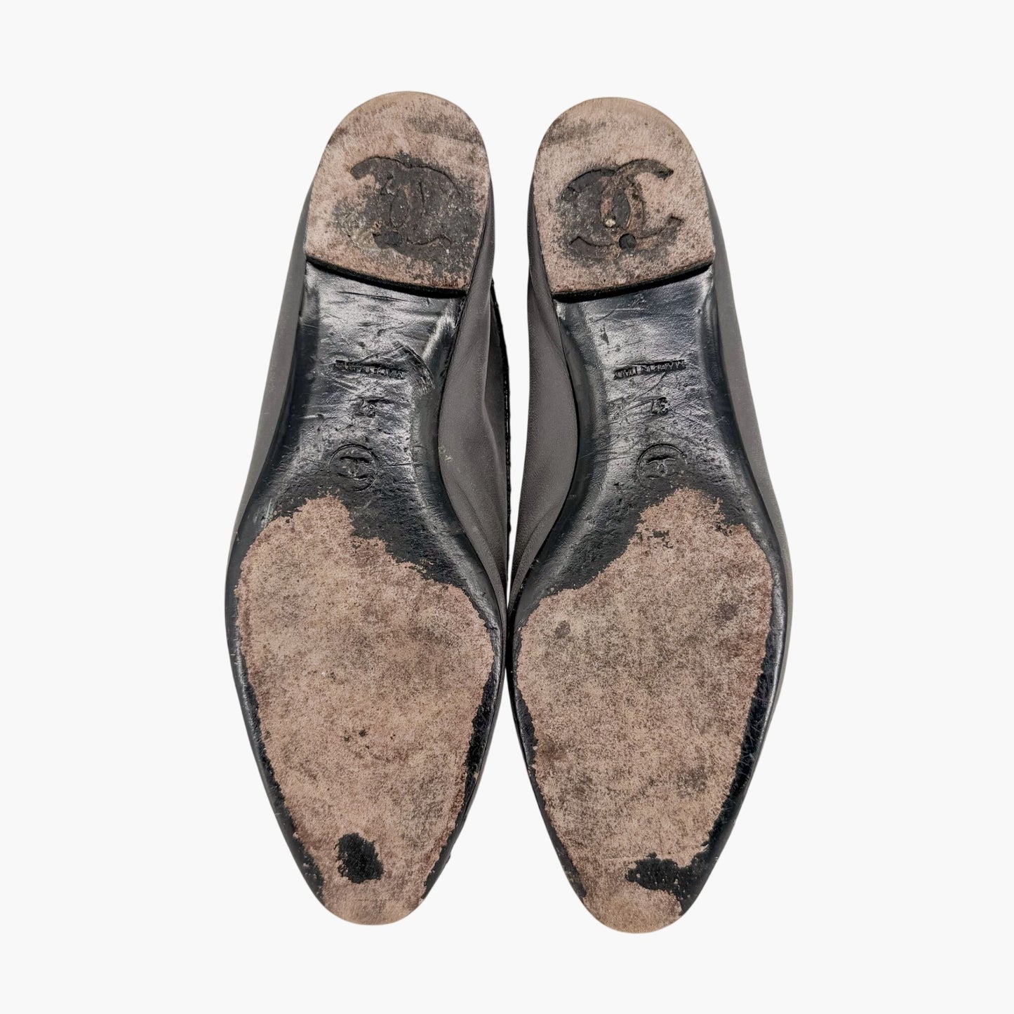 Chanel Vintage CC Cap Toe Ballet Flats Gray Size 37