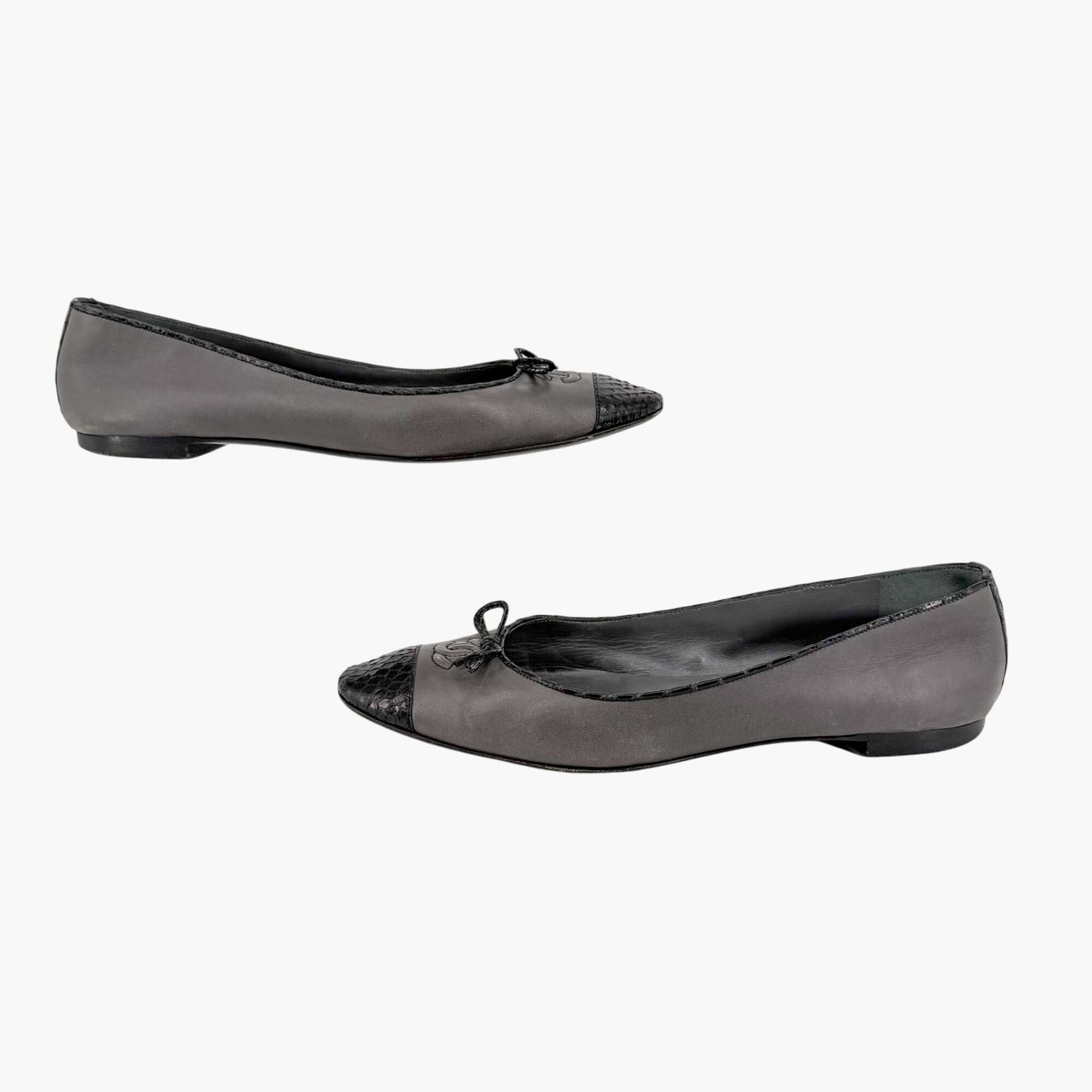 Chanel Vintage CC Cap Toe Ballet Flats Gray Size 37