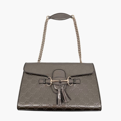 Gucci Emily Medium Chain Shine Guccissima Shoulder Bag Gray