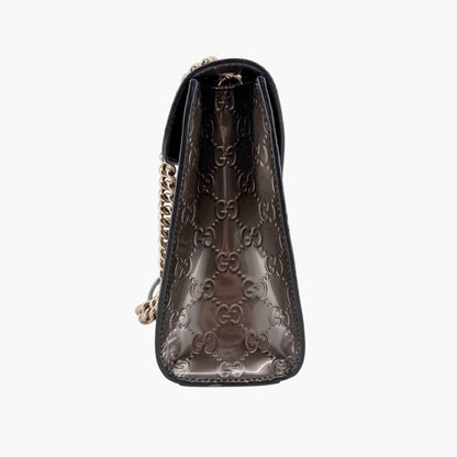 Gucci Emily Medium Chain Shine Guccissima Shoulder Bag Gray