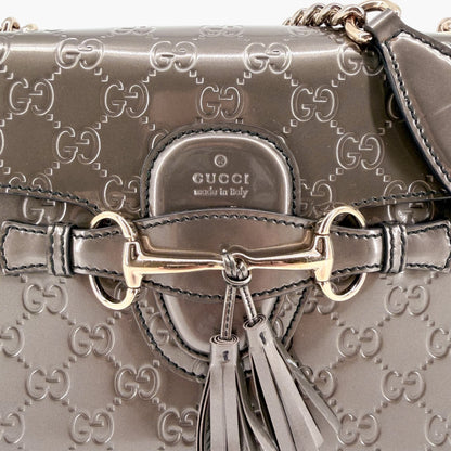 Gucci Emily Medium Chain Shine Guccissima Shoulder Bag Gray