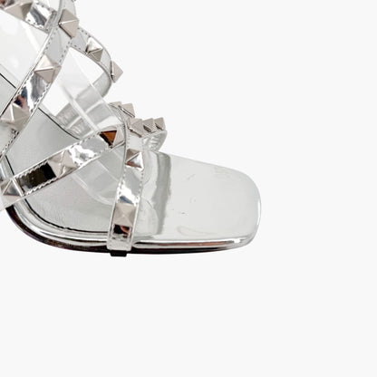 Valentino Garavani Rockstud Strappy Slingback Sandals Silver Size 41