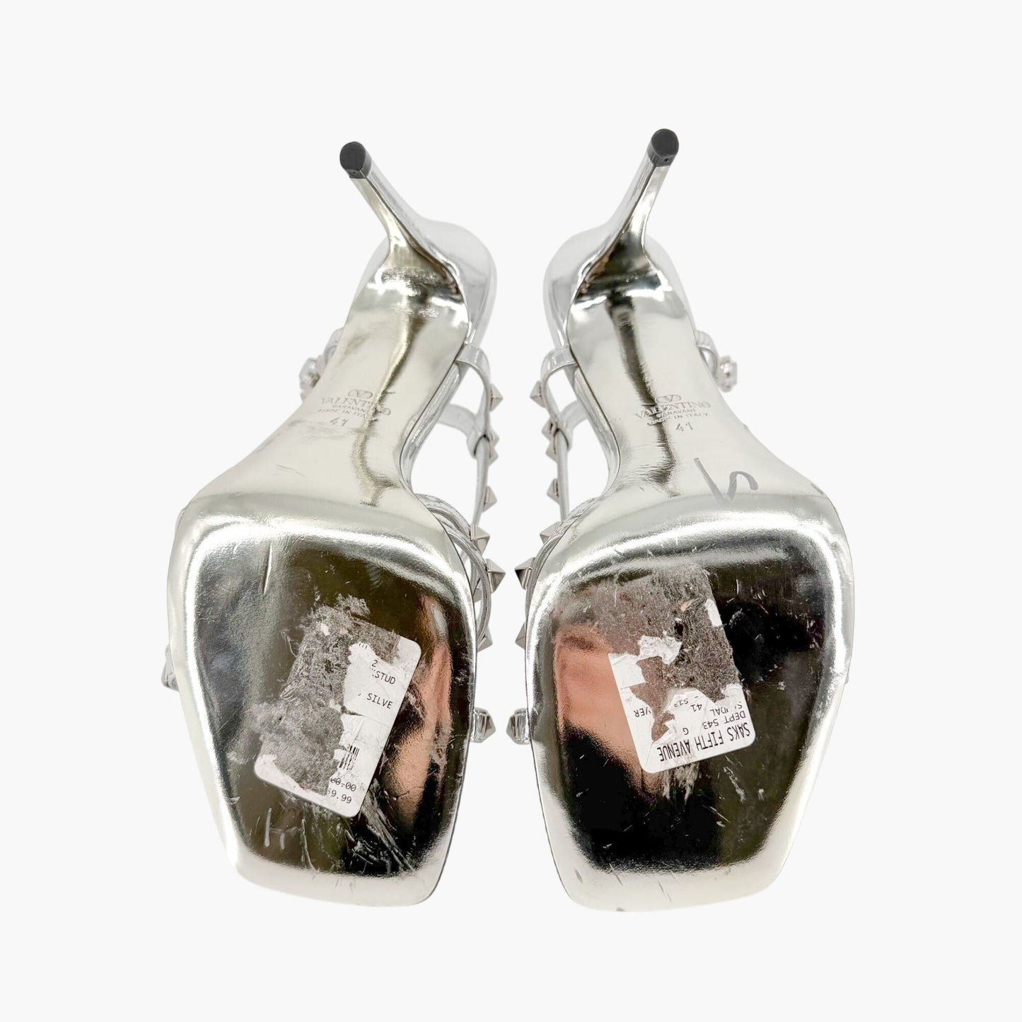 Valentino Garavani Rockstud Strappy Slingback Sandals Silver Size 41