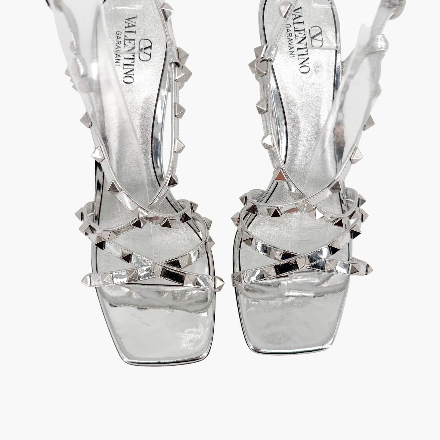 Valentino Garavani Rockstud Strappy Slingback Sandals Silver Size 41