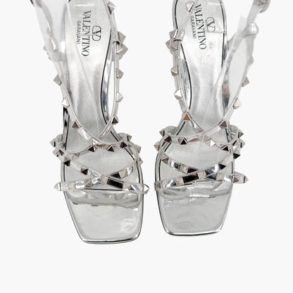 Valentino Garavani Rockstud Strappy Slingback Sandals Silver Size 41