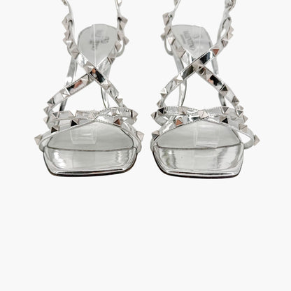 Valentino Garavani Rockstud Strappy Slingback Sandals Silver Size 41
