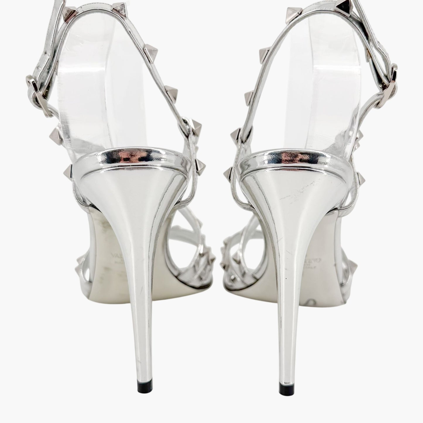 Valentino Garavani Rockstud Strappy Slingback Sandals Silver Size 41
