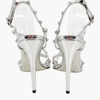 Valentino Garavani Rockstud Strappy Slingback Sandals Silver Size 41