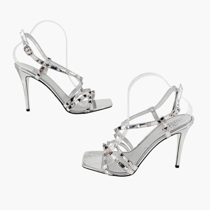 Valentino Garavani Rockstud Strappy Slingback Sandals Silver Size 41