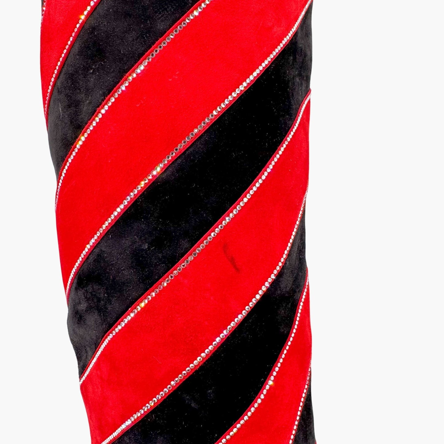 Christian Louboutin Gael Botta Strass Knee-High Boots in Red & Black Striped Suede Size 39.5