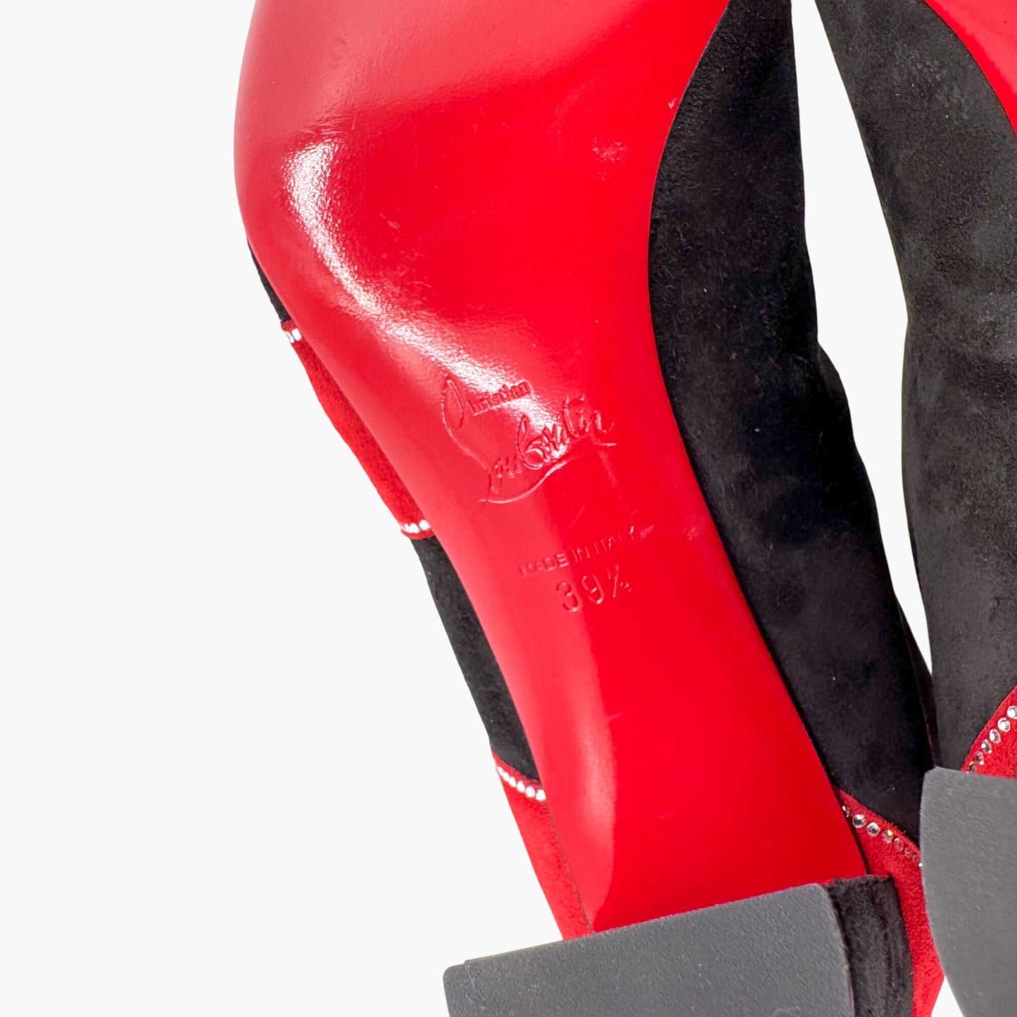 Christian Louboutin Gael Botta Strass Knee-High Boots in Red & Black Striped Suede Size 39.5