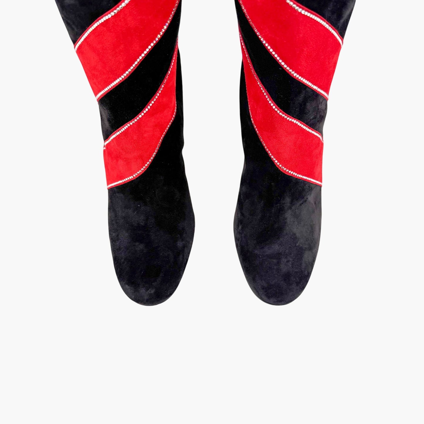 Christian Louboutin Gael Botta Strass Knee-High Boots in Red & Black Striped Suede Size 39.5