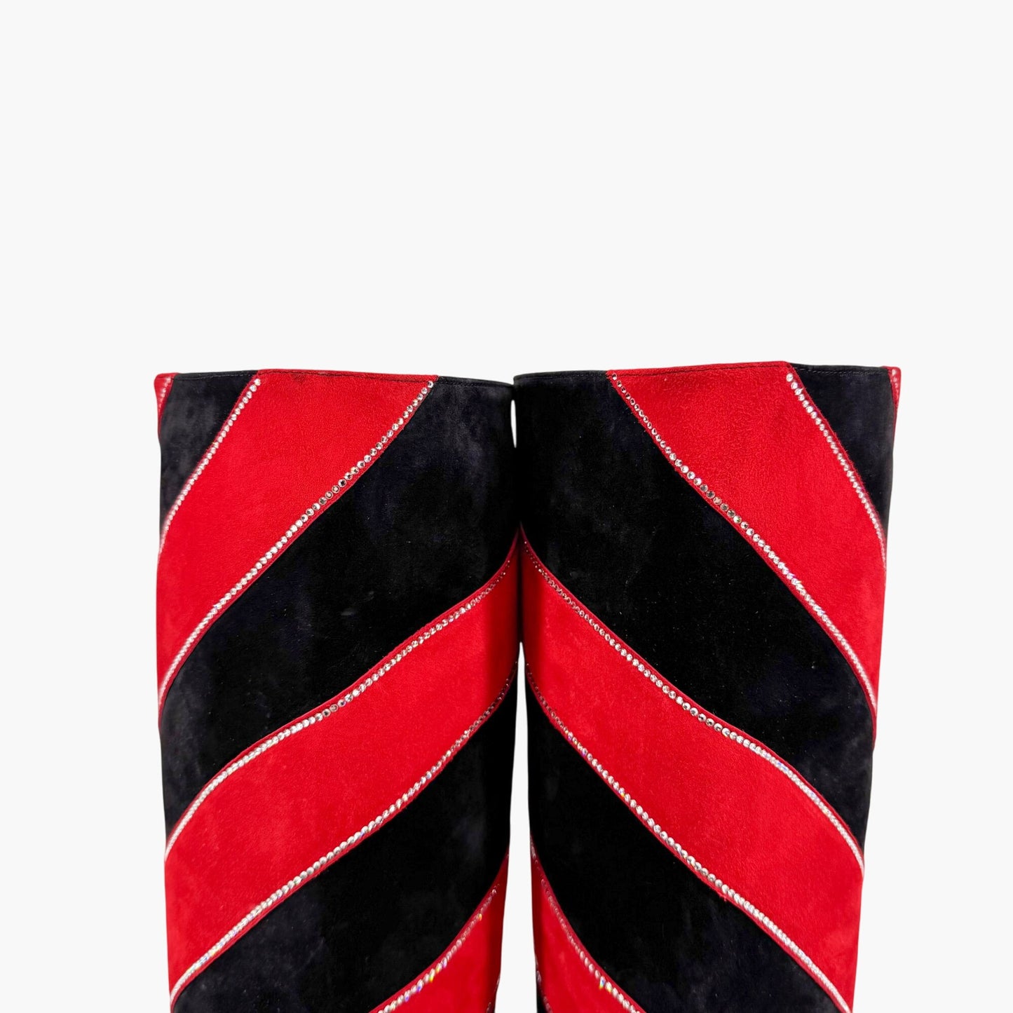 Christian Louboutin Gael Botta Strass Knee-High Boots in Red & Black Striped Suede Size 39.5