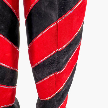 Christian Louboutin Gael Botta Strass Knee-High Boots in Red & Black Striped Suede Size 39.5