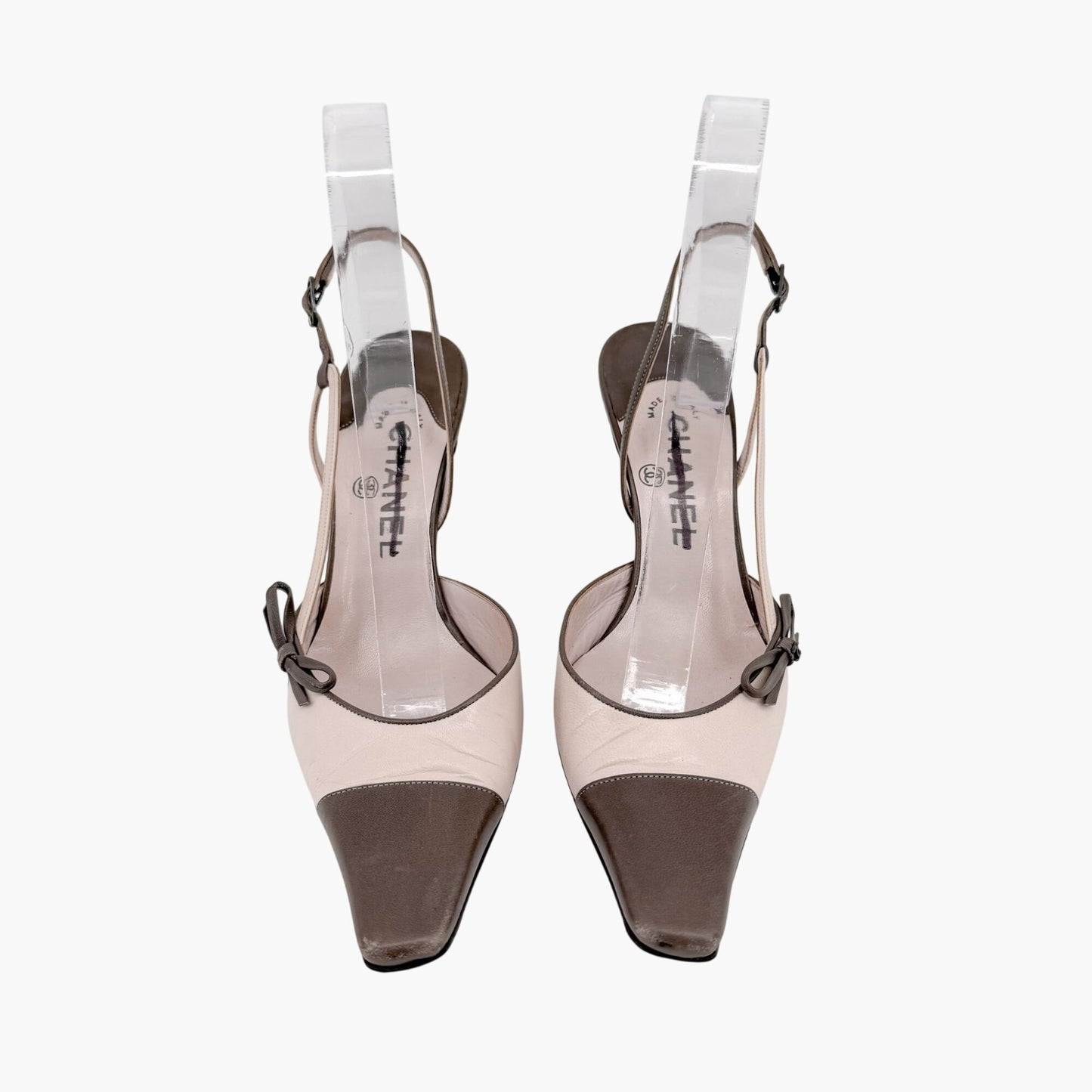 Chanel Vintage Cap Toe Slingback Pumps Beige Size 37.5