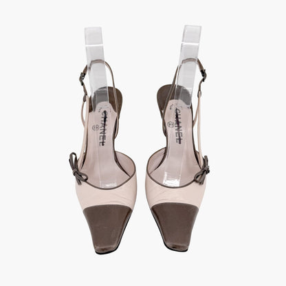 Chanel Vintage Cap Toe Slingback Pumps Beige Size 37.5