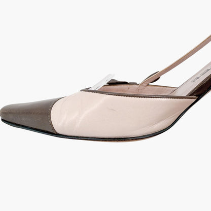 Chanel Vintage Cap Toe Slingback Pumps Beige Size 37.5
