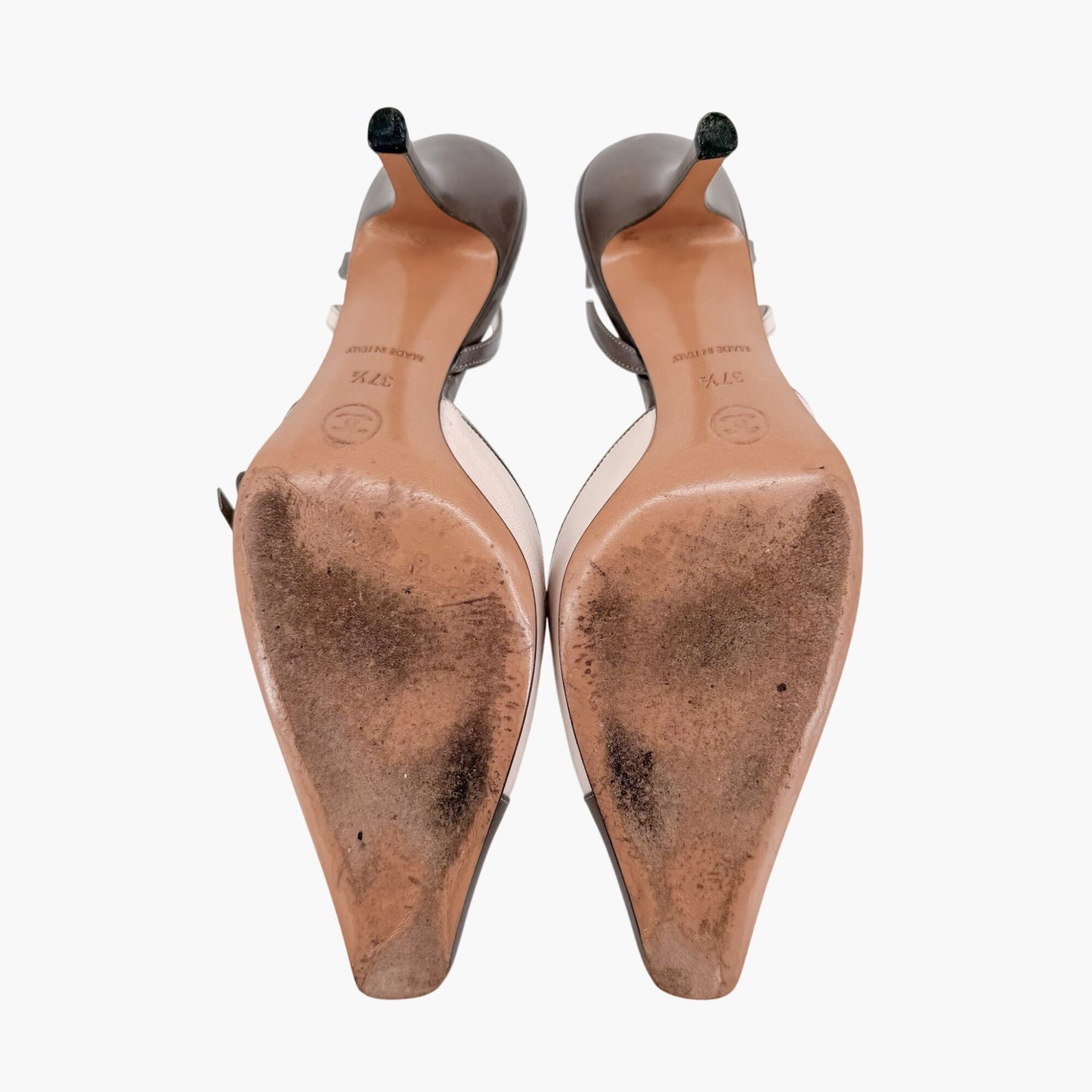 Chanel Vintage Cap Toe Slingback Pumps Beige Size 37.5