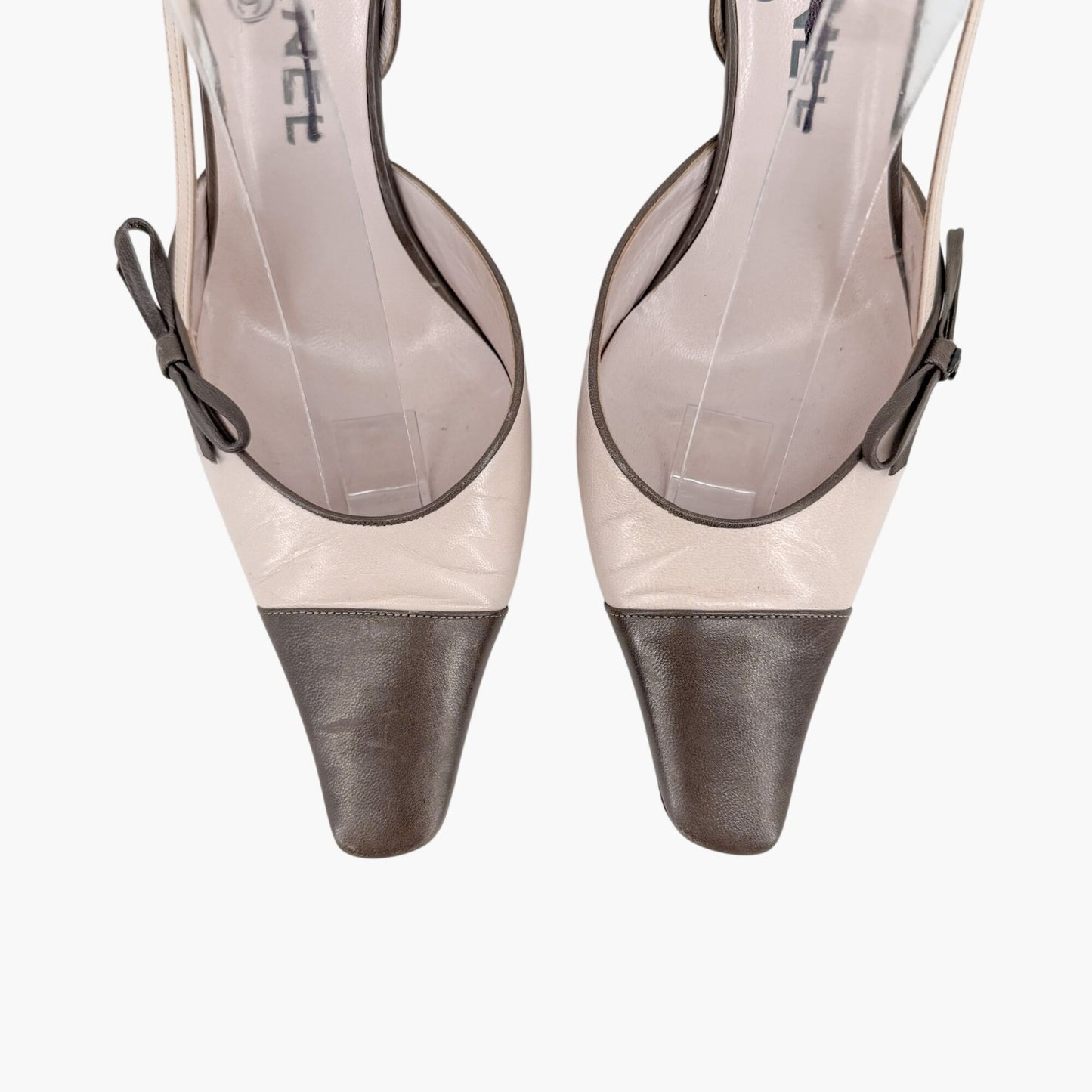 Chanel Vintage Cap Toe Slingback Pumps Beige Size 37.5