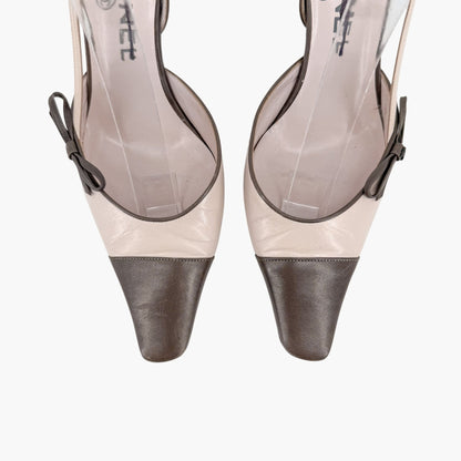 Chanel Vintage Cap Toe Slingback Pumps Beige Size 37.5