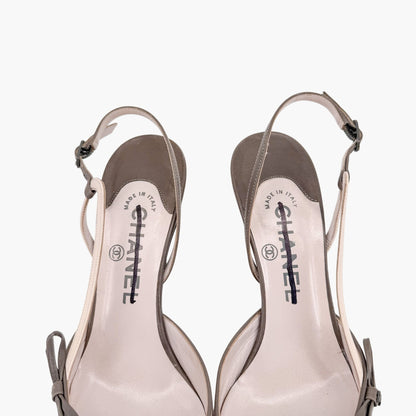 Chanel Vintage Cap Toe Slingback Pumps Beige Size 37.5