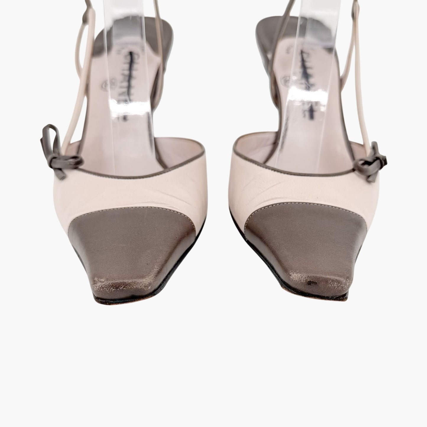 Chanel Vintage Cap Toe Slingback Pumps Beige Size 37.5