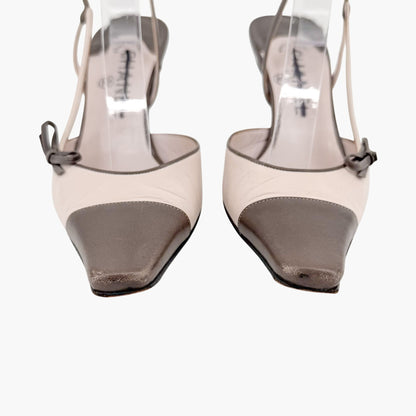 Chanel Vintage Cap Toe Slingback Pumps Beige Size 37.5