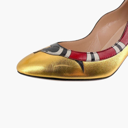 Gucci Yoko Snake Metallic Gold Leather Stiletto Pumps – Size 38.5