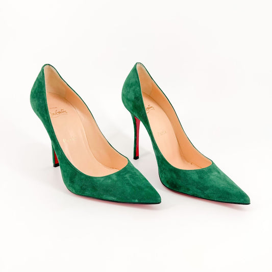 Christian Louboutin Decoltish 100 Pumps in Jungle Green Suede Size 37.5