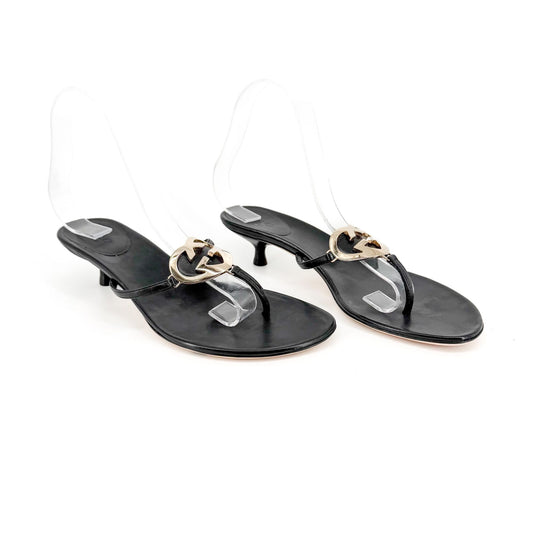 Gucci Ellesmere Interlocking G Heart Thong Sandals Black Size 38