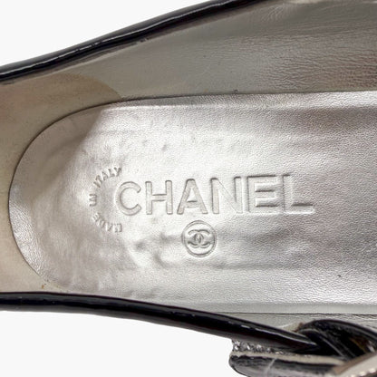 Chanel Silver Glitter CC Cap Toe Mary Jane Pumps Size 41.5