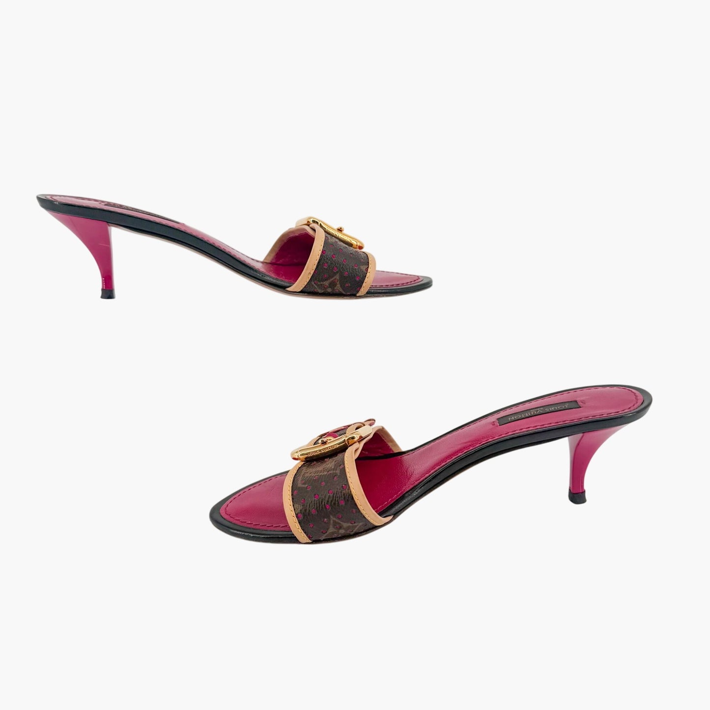 Louis Vuitton Vintage LV Kitten Mule Sandals in Brown Canvas & Purple Leather Size 36.5