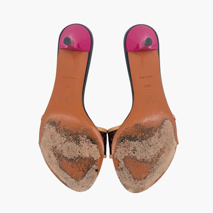 Louis Vuitton Vintage LV Kitten Mule Sandals in Brown Canvas & Purple Leather Size 36.5