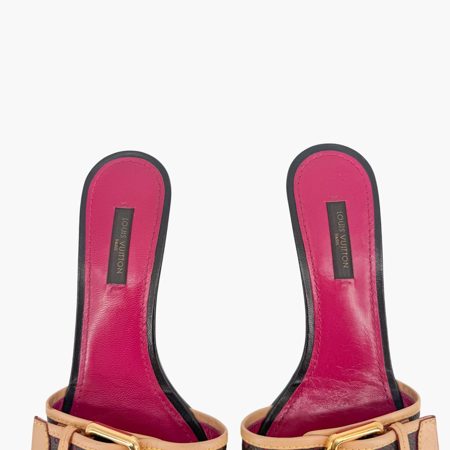 Louis Vuitton Vintage LV Kitten Mule Sandals in Brown Canvas & Purple Leather Size 36.5