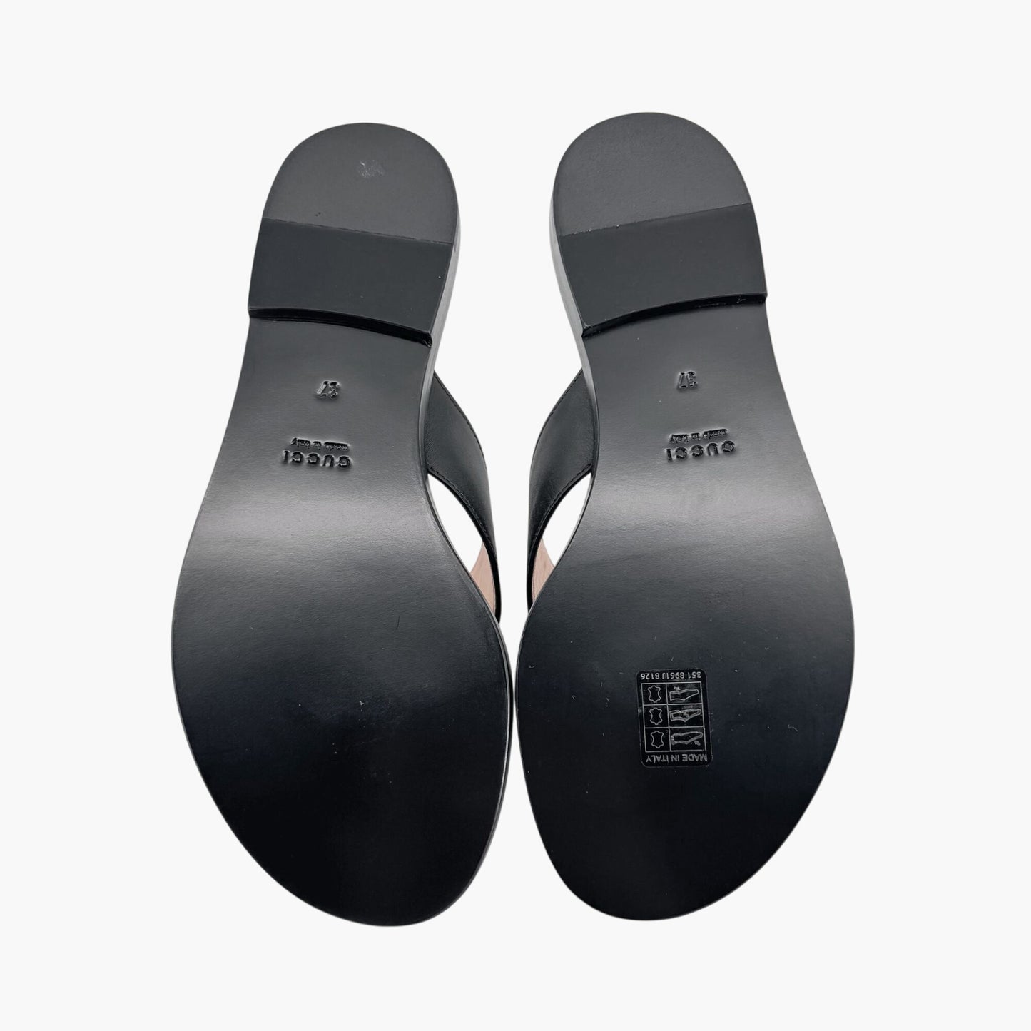 Gucci GG Interlock Embossed Flat Thong Sandals in Black Leather – Size 37