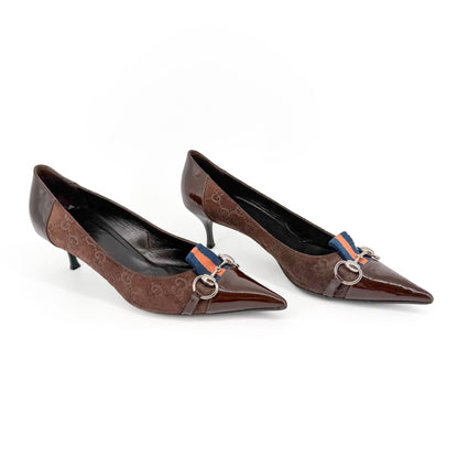 Gucci Horsebit Cap Toe Pumps Brown GG Size 9
