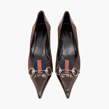 Gucci Horsebit Cap Toe Pumps Brown GG Size 9