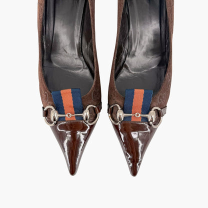 Gucci Horsebit Cap Toe Pumps Brown GG Size 9