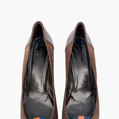 Gucci Horsebit Cap Toe Pumps Brown GG Size 9