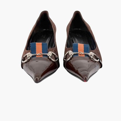 Gucci Horsebit Cap Toe Pumps Brown GG Size 9