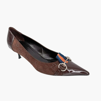 Gucci Horsebit Cap Toe Pumps Brown GG Size 9