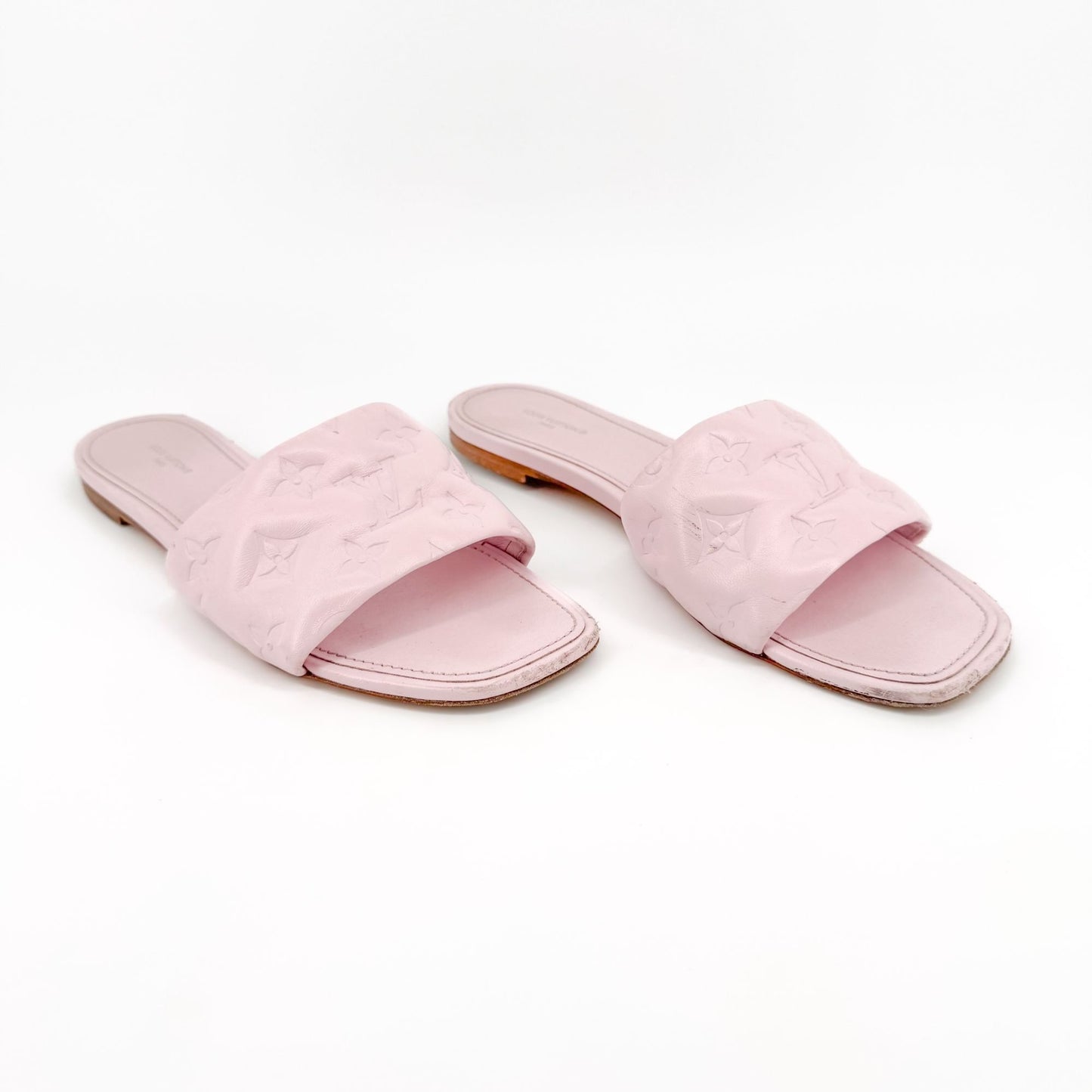 Louis Vuitton Revival LV Monogram Flat Mules in Pink Leather Size 41