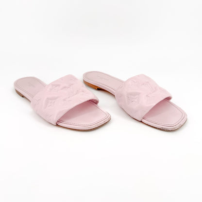 Louis Vuitton Revival LV Monogram Flat Mules in Pink Leather Size 41