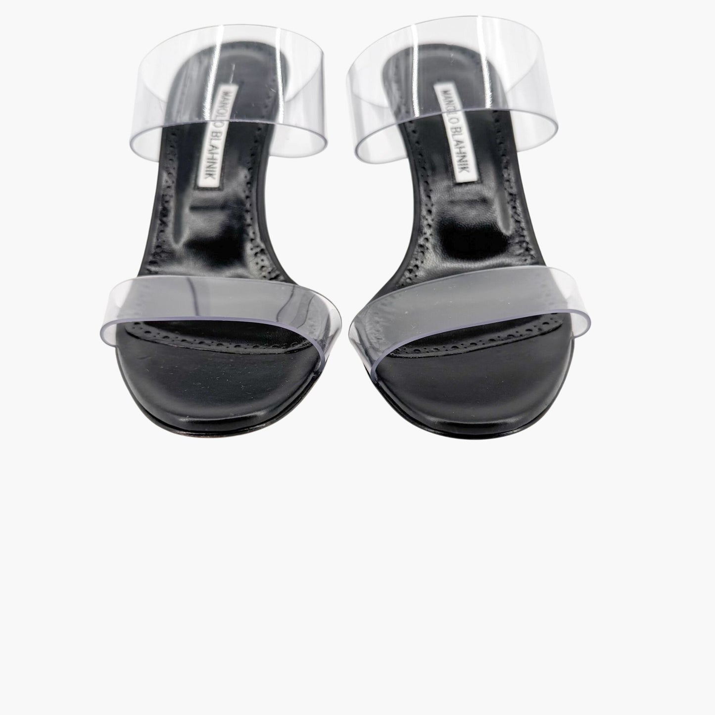 Manolo Blahnik Scolto PVC Mules in Black Leather Size 37