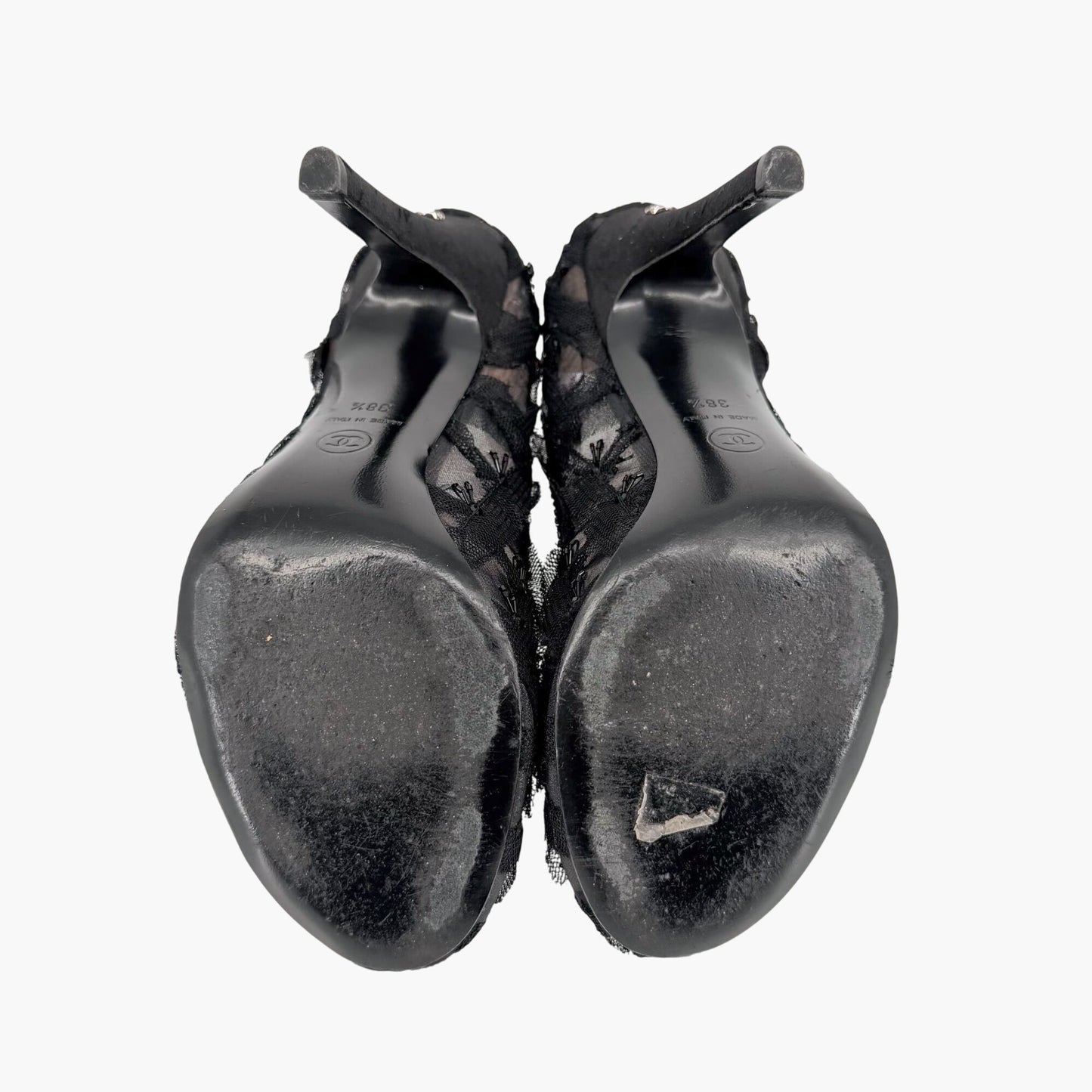 Chanel CC Bead Embellished Mesh Stiletto Pumps Black Size 38.5