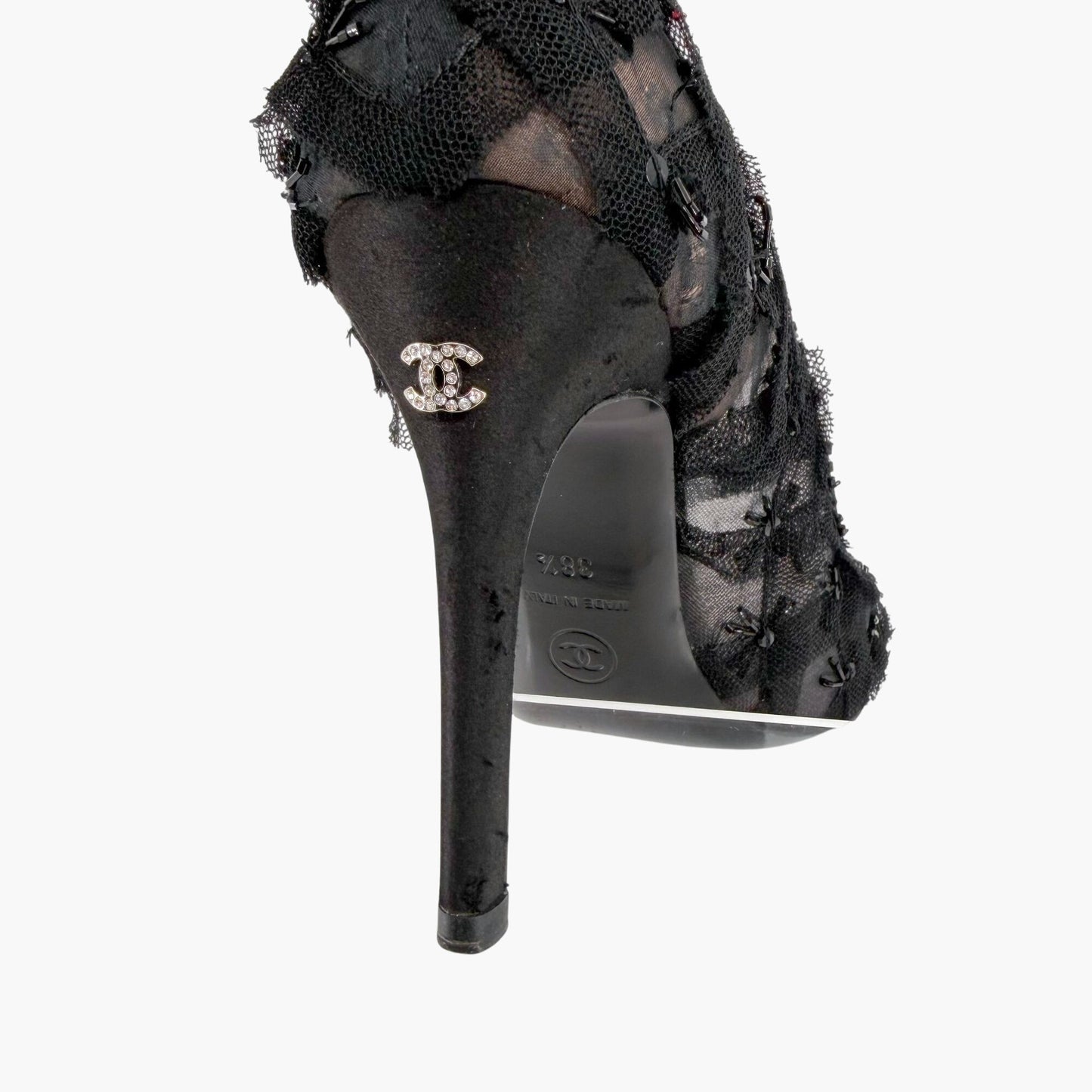 Chanel CC Bead Embellished Mesh Stiletto Pumps Black Size 38.5